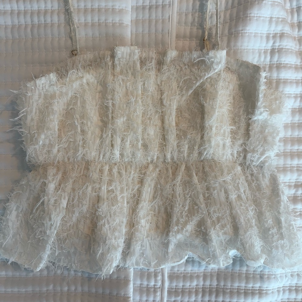 Zara White Feathered Women's Top